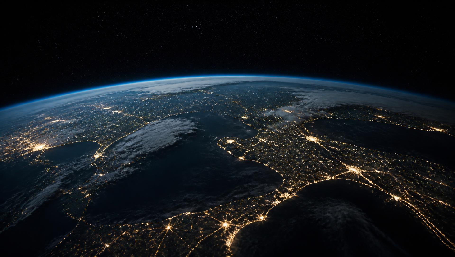 Earth viewed from low orbit at night